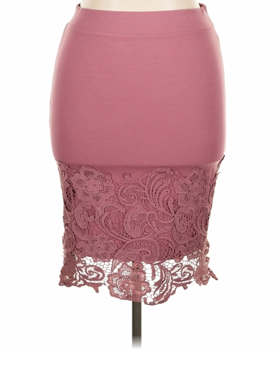 Haute Monde Dresses & Skirts - Haute Monde Mauve Pink Lace-Trim Pencil Skirt
